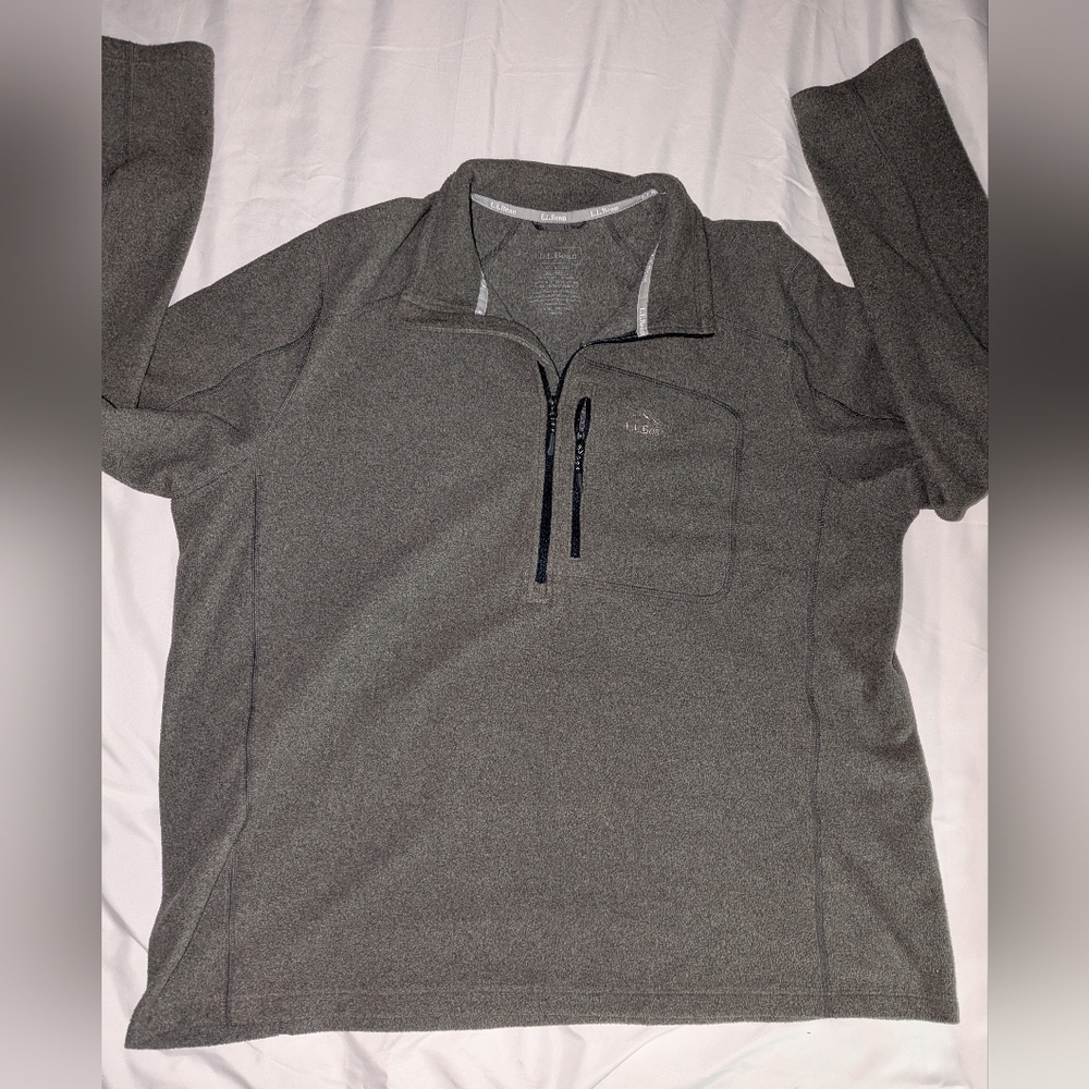 L.L Bean Men's Slightly Fitted XL Gray Quarter Zip Fleece Long Sleeve Sweatshirt